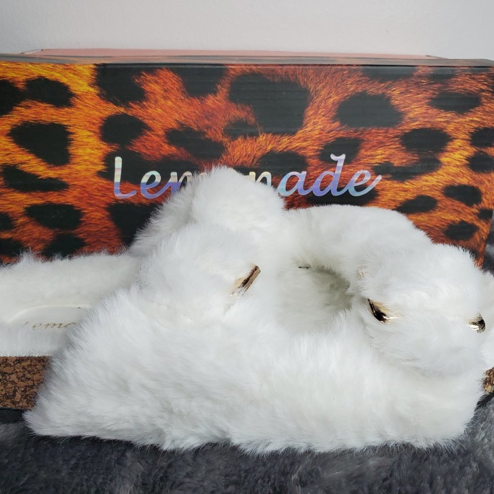 White fluffy sandals